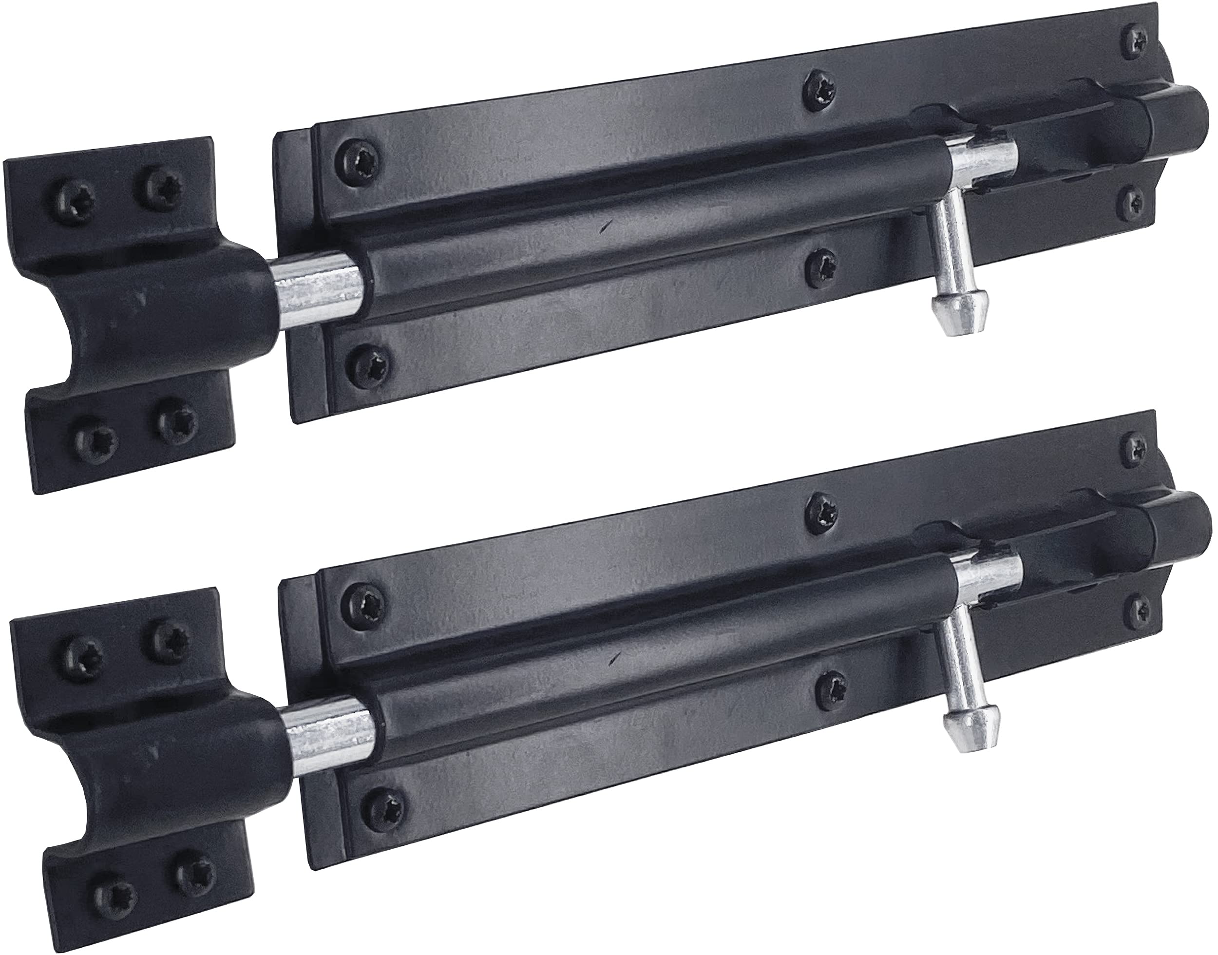 IRONTITE® 2 Pack Tower Bolt Black, Gate Bolts for Wooden Gates, Slide Bolt, Black Door Lock Bolt, Sliding Bolt Lock Or Garden Gate Bolt. 200mm (8”)