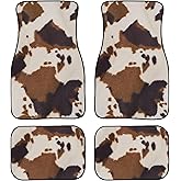 TVMDIZEE Cow Print Car Floor Mats 4Pcs Abstract Cowhide Brown Cute Farmhouse Animal Skin Texture Floor Mats for Cars Custom Front Rear Vehicle Rugs Universal Auto Accessories for Trucks Sedans