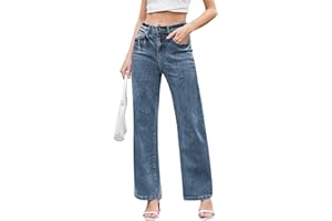Dimur Jeans for Women Trendy High Waisted Straight Jeans Loose Wide Leg Stretchy Denim Pants with Pockets 2025 Fashion