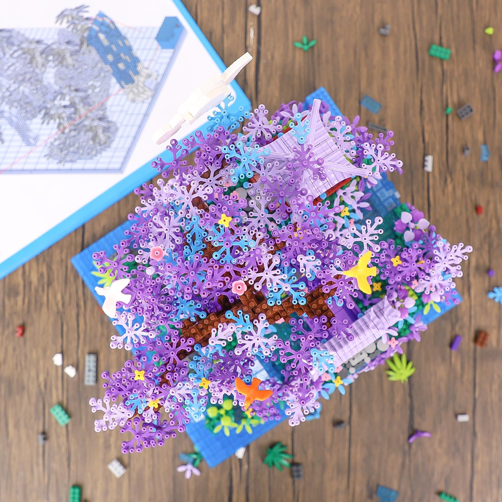 NEWABWN Chinese Moon Palace Pavilion Building Blocks Set - Micro Miniature Bonsai Tree House with String Lights and Flowers for Adults Teens 14+ (4574 Pieces)