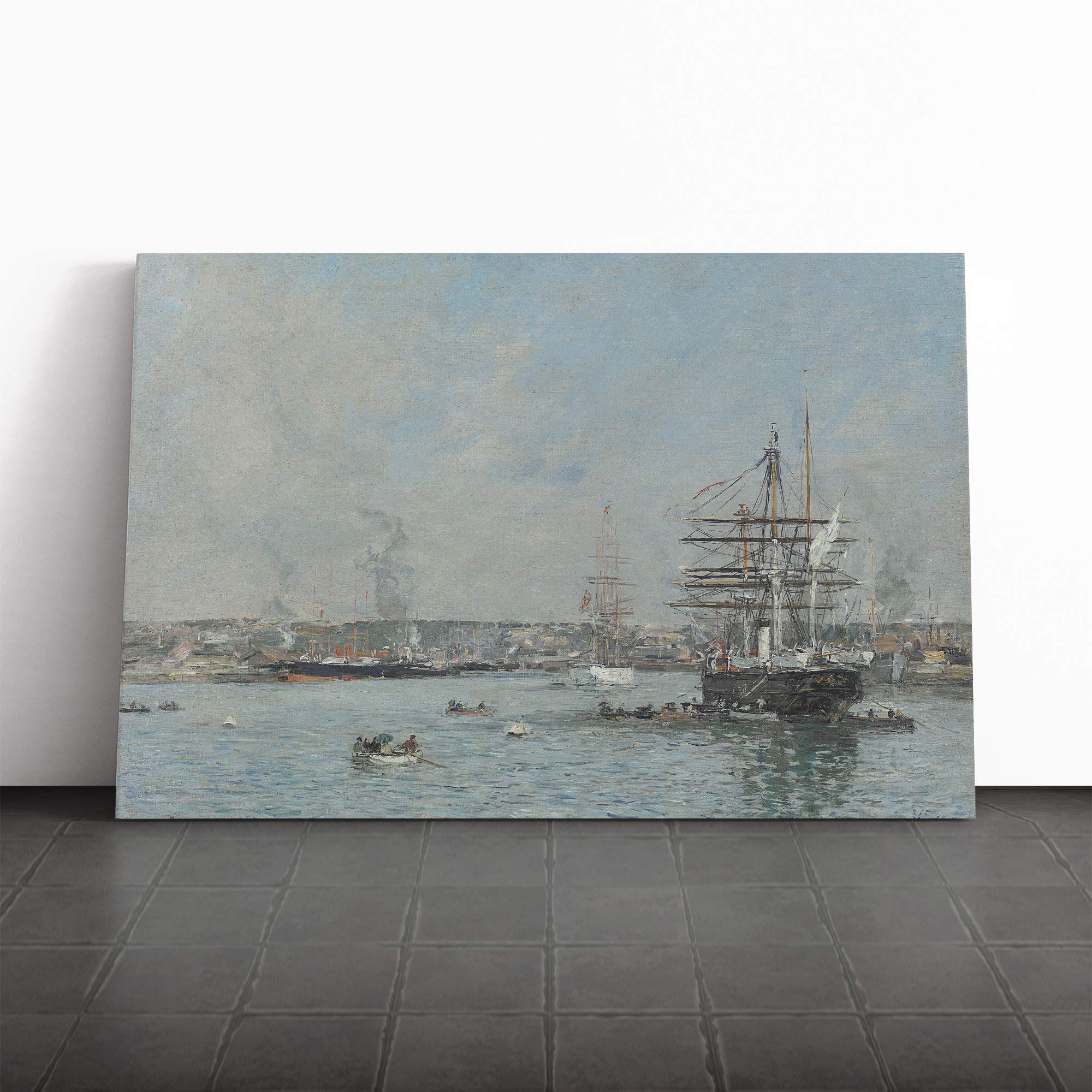 Eugene Boudin Le Havre, Une Corvette Canvas Print | Gallery Wrapped 30mm Frame Wall Art | 20x14 inches | Ready to Hang | Contemporary Picture | Living Room Bedroom Lounge Office