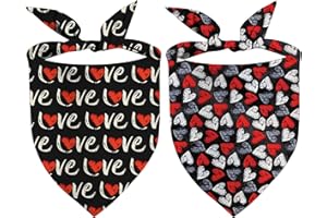 GHSJYO Valentine's Day Dog Bandanas, I Love You Double Sided 2 Pack Holiday Puppy Bandanas, Red Heart Dog Kerchief Gifts (02)