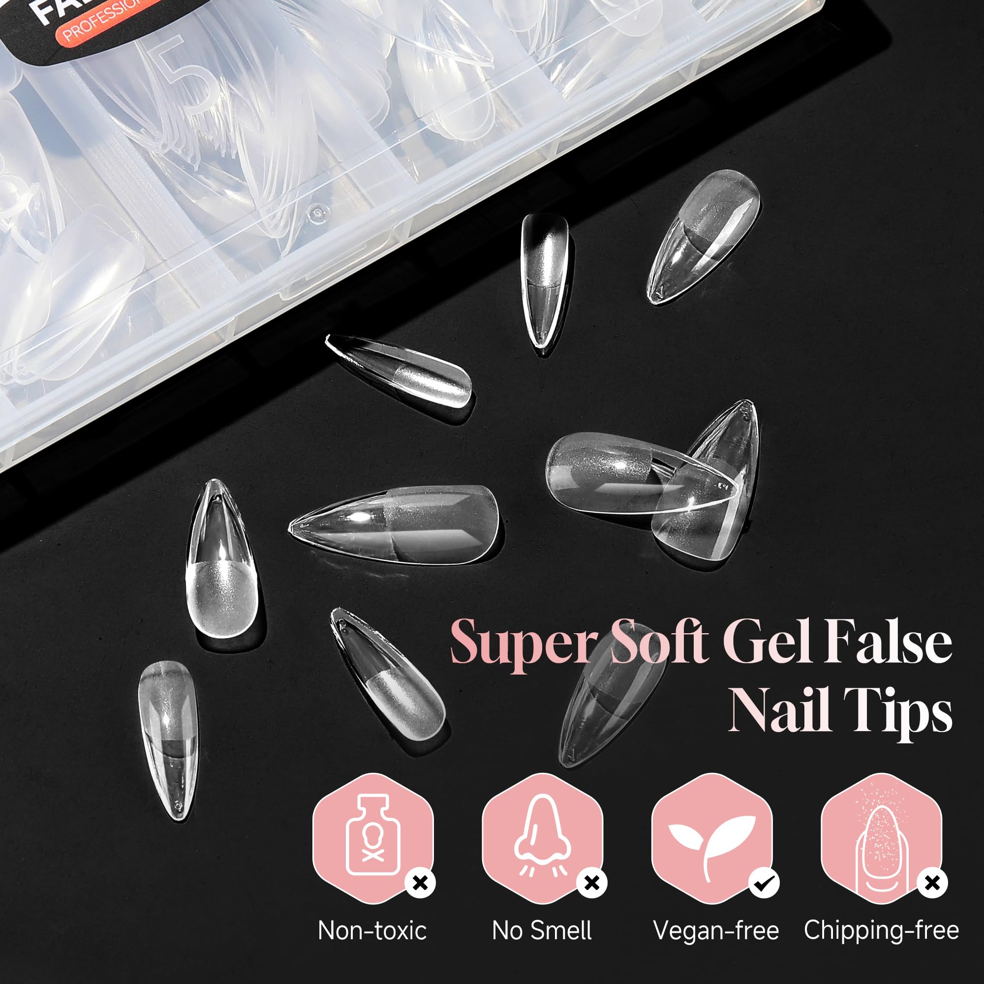 Luckyfairy Stiletto Nail Tips, 240 Pcs Pre-shaped Full Cover False Nails Acrylic Gel Nail Tips Clear Press on Tips Pre-buffed Stiletto Nails, for Nail Art Extension Salon Home DIY 12 Sizes - Image 5