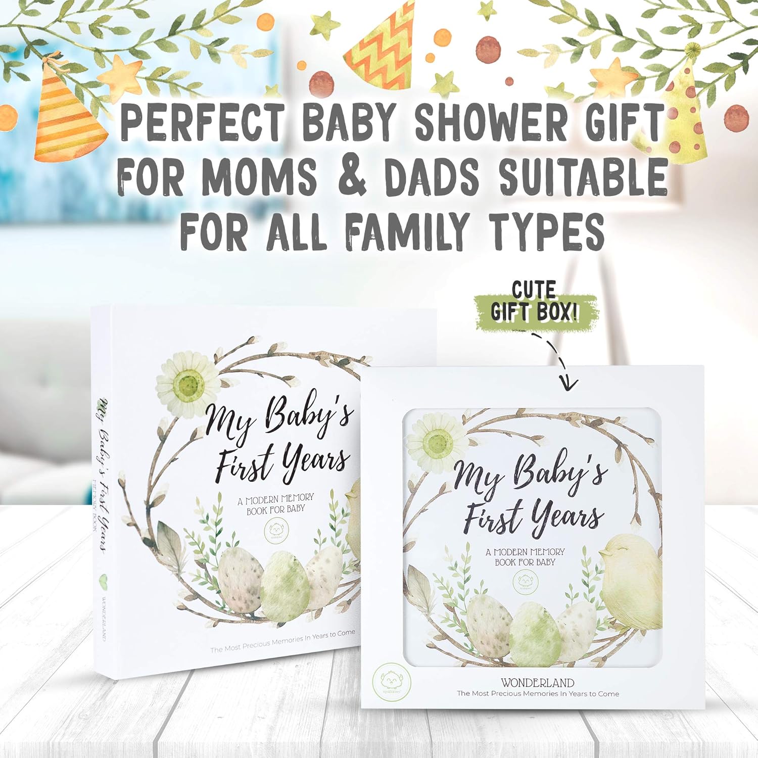 Baby First 5 Years Memory Book Journal - 90 Pages Hardcover First Year Keepsake Milestone Newborn Journal for Boys, Girls - All Family, LGBT, Single Mom Dad, Adoptive (Wonderland) : Baby