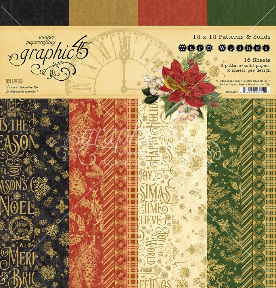 Graphic 45 Double-Sided Paper Pad 12"X12" 16/Pkg-Warm Wishes Patterns & Solids