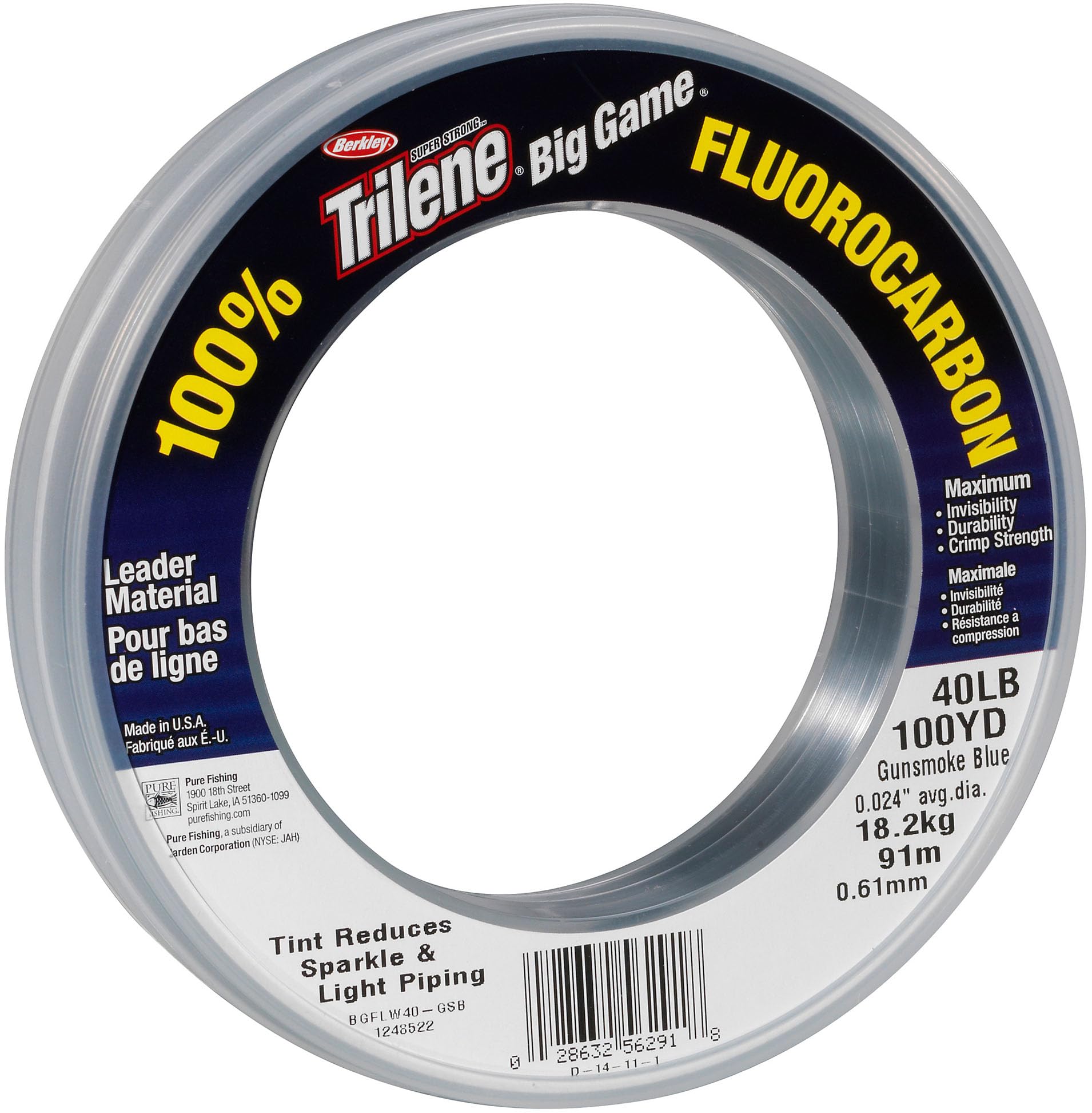 Berkley Big Game Fluorocarbon Leaders, Fishing Line, Fluorocarbon, Allround Fishing, 100% Professional Grade Flurocarbon, Unisex, Clear, 0.74mm | 25kg | 55lb | 91m | 100yd
