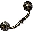 MuDuJia 6-Pack 3 1/2 Inch Shabby Chic Drawer Pulls Handles Antique Bronze Kitchen Cabinet Drop Bail Pulls Handles (6, 3.5" Hole Center/Antique Brozne)
