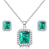 Uloveido Dainty High Imitation Paraiba Green CZ Earrings and Necklace Wedding Bridal Jewelry Set for Women