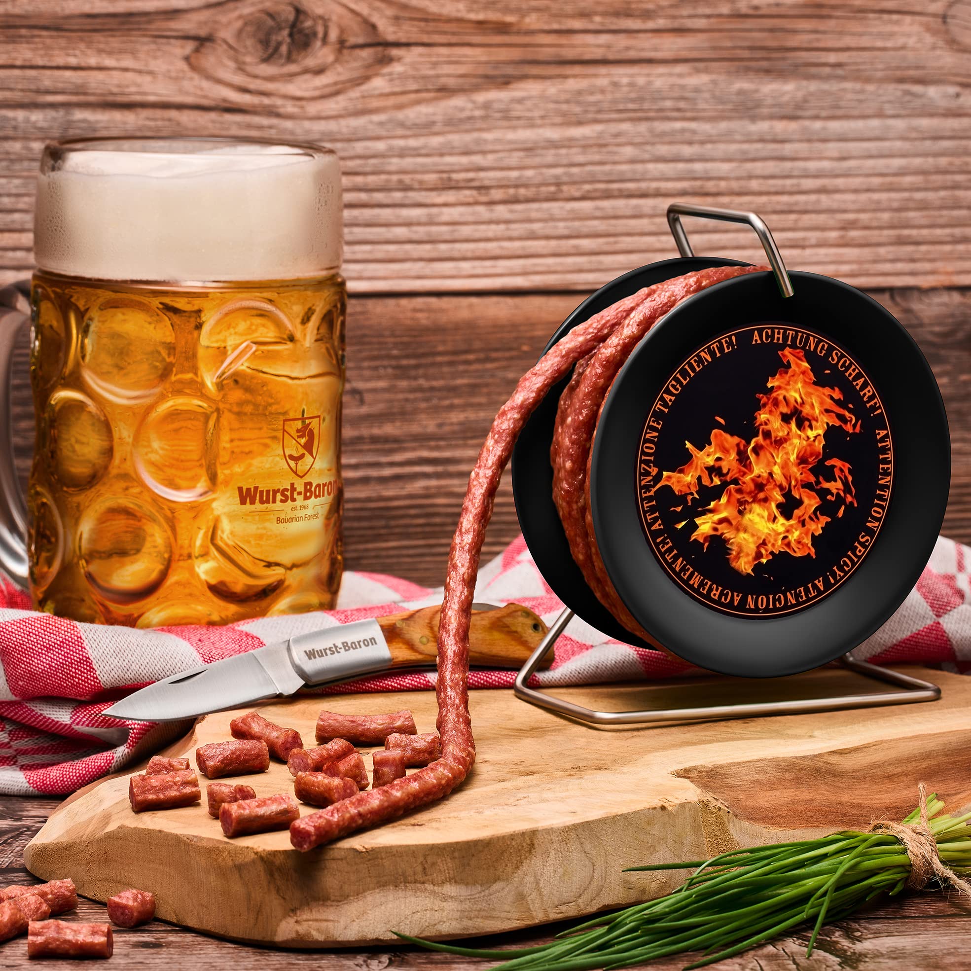 WURSTBARON® Scharfe Wurst Kabeltrommel 3,5m scharfe Chorizo Wurst nach Krakauer Art, hochwertige Qualität und würziges Aroma, lustiges Geschenk, 240 g 3