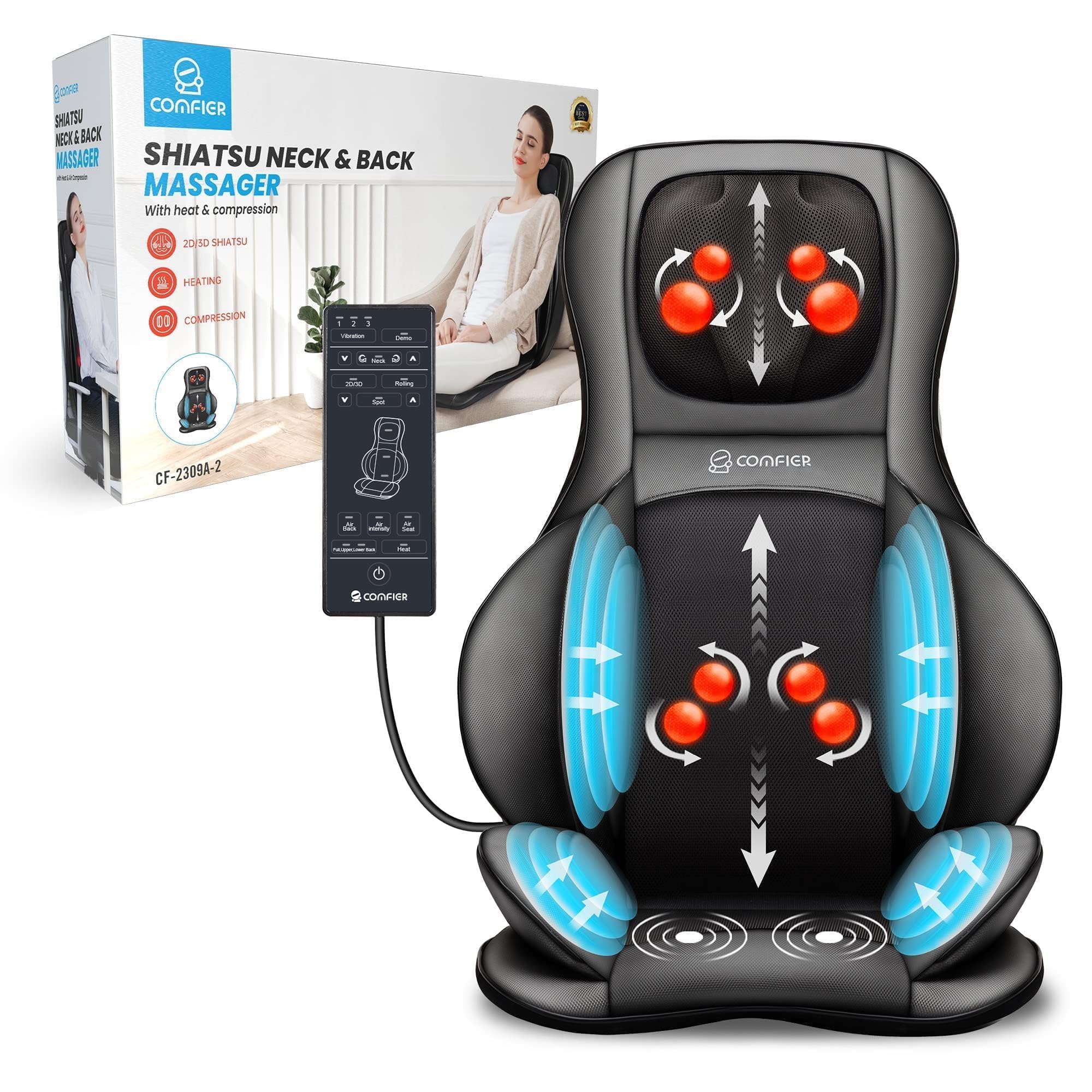 Photo 1 of ***************MISSING POWER CORD******************
COMFIER Neck Back Massager with Heat, Shiatsu Massage Chair Pad 2D/3D Kneading & Compression Massager, Full Body for and Back,Shoulder,Thighs,Gifts Mom,Dad, Black, 1.0 Count Father