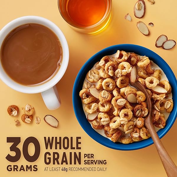 CHEERIOS OAT CRUNCH ALMOND BREAKFAST CEREAL, MADE WITH WHOLE GRAIN, LARGE SIZE, 18.2 OZ