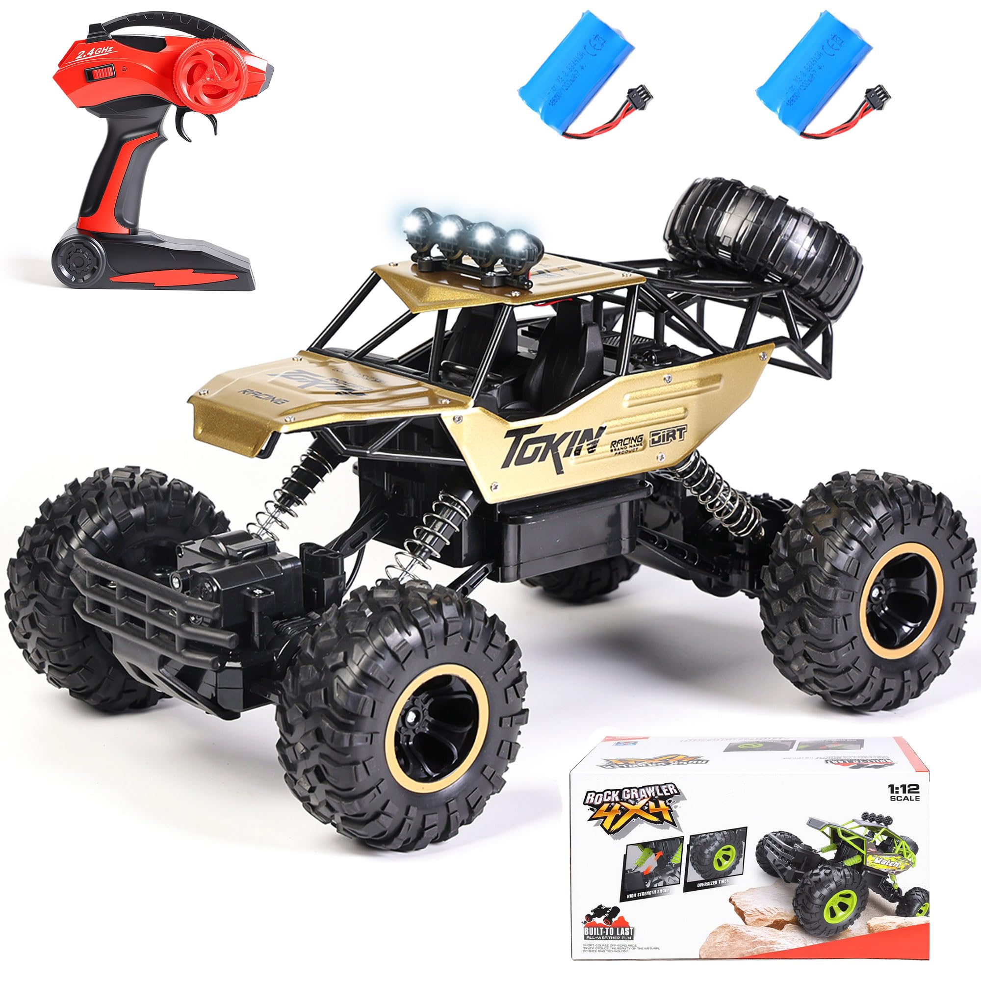 SULIFEVIP 1:12 RC Car RC Monster Truck Remote Control Car 4WD Off-Road Radio Controller Cars Monster Truck, Metal Shell with 2 Batteries Large 38CM For Kids,Multiplayer Play Vehicles 5 Colors (Gold) — image 1