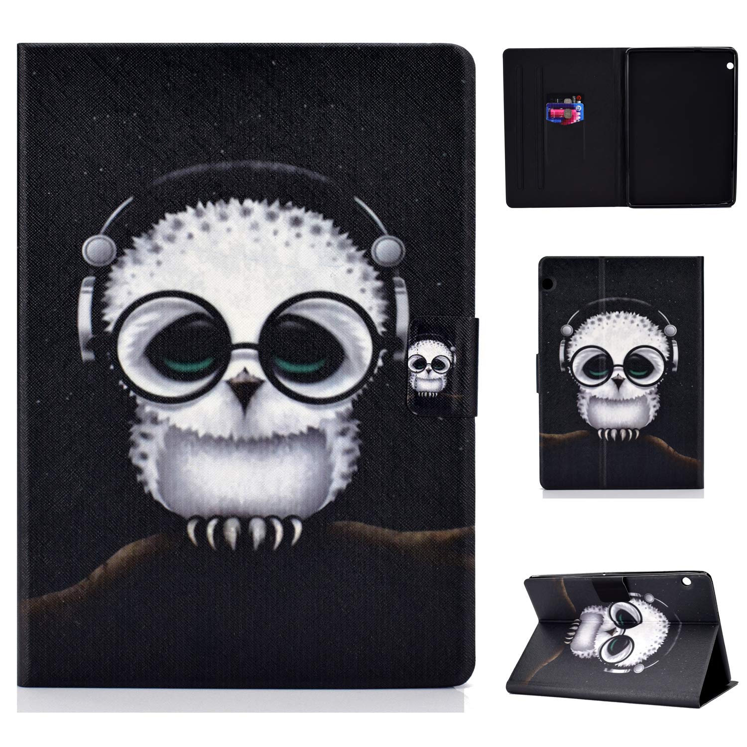 Huawei MediaPad T5 10 Case - Bspring Premium PU Leather Folio Case Stand Cover for Huawei Mediapad T5 10.1Inch Tablet 2018, White owl