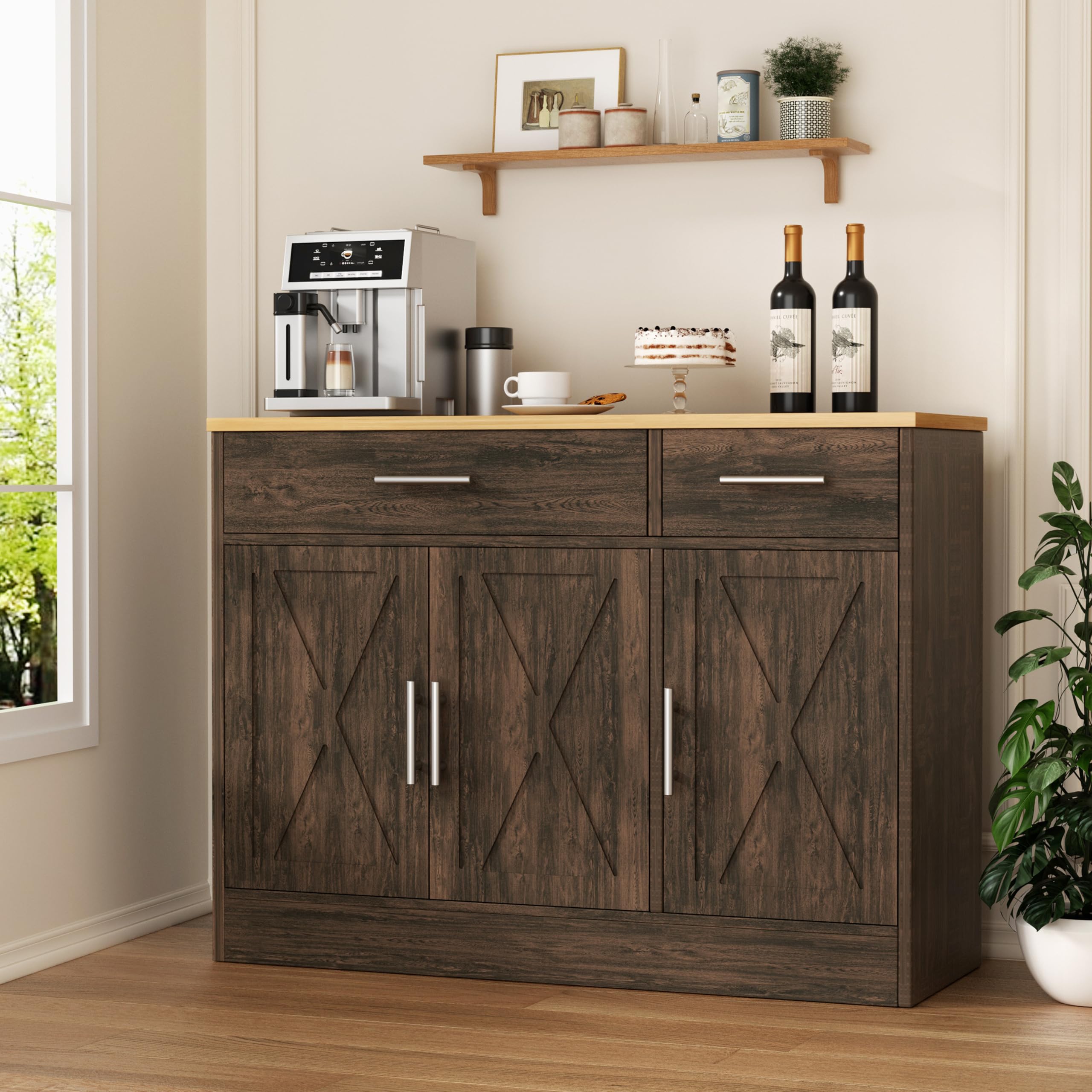 Photo 1 of **MISSING HARDWARE**Shintenchi 3 Doors Farmhouse Sideboard Buffet Cabinet,41" Barn Doors Buffet with Storage,Wood Coffee Bar Cabinet with Adjustable Shelf for Kitchen,Living Room,Brown