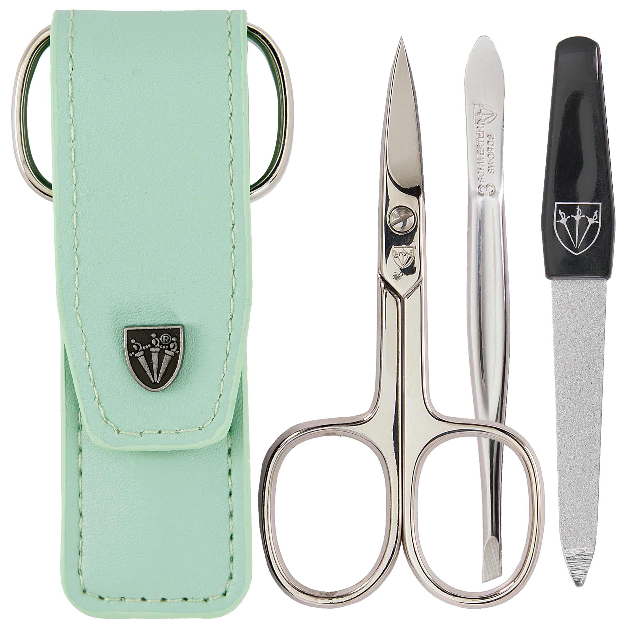 3 Swords Germany - brand quality 3 piece manicure pedicure grooming kit set for nail care with synthetic leather case mint - Made by 3 Swords