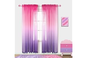 PITALK Pink and Purple Curtains for Girls Bedroom 2 Panels Set Ombre Sheer Cute Princess Curtains for Kids Nursery Decor Teen Girls Room Decoration 84 Inch Length