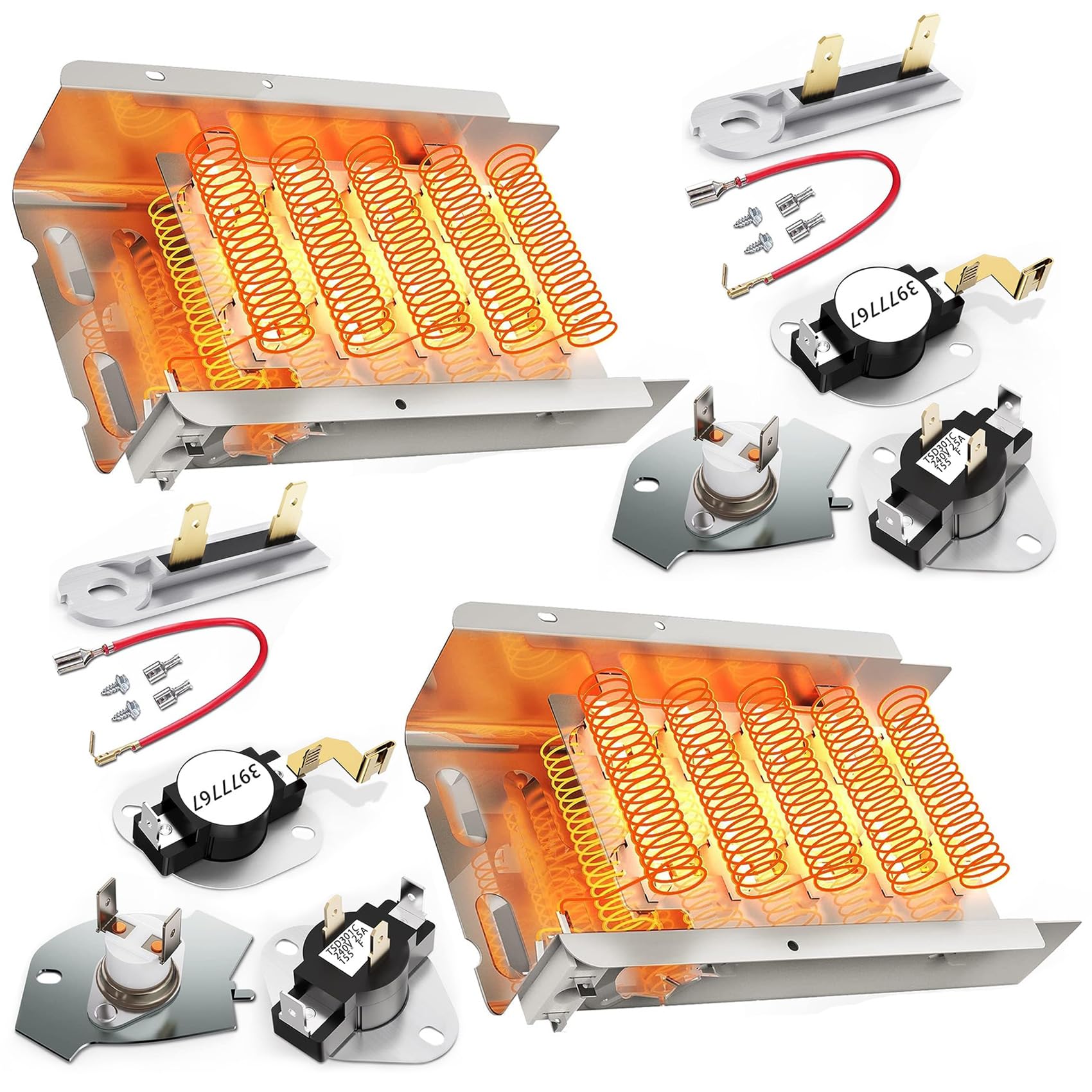 Photo 1 of 279838 Dryer Heating Element for Whirlpool Maytag Amana Roper Kenmore 70 80 Series wed4815ew1 ned4655ew1 medc215ew1 medx655dw1medc200xw1 red4440vq1, Replaces 2406026 3403585 W10724237, 2 pack