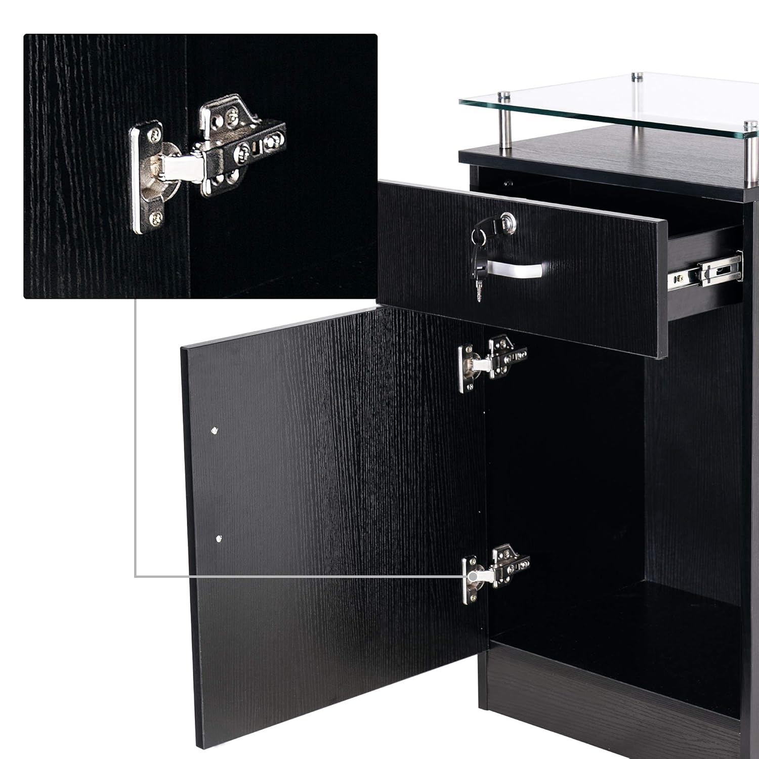BarberPub Salon Storage Station Cabinet Locking Drawer Beauty Stylist Equipment Glass Top 3015 (Black): Beauty