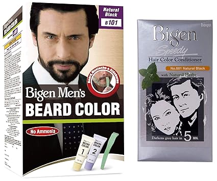 Bigen Men's Beard Color, Natural Black B101, 40g & Speedy Hair Color Conditioner Natural Black 881, 80g Combo