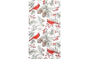 AIMFUN 100 Pcs Christmas Cardinal Birds Paper Napkins Winter Xmas Disposable Guest Napkin Red Berries Cedar Cones Bathroom Hand Towel for Holiday Party Tableware Supplies