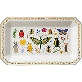 RIFLE PAPER CO. Curio Large Catchall Tray - Porcelain Storage Tray, Colored Illustrations and Metallic Gold Accents, 10" L x 6" W x 1" H, Perfect for Trinkets, Keys, Mail, and Jewelry