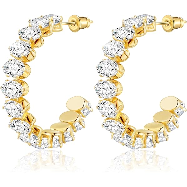 Women's Multi Hoop C-Shape Post Earrings - Gold Split Triple Hoop, Dainty Huggie Stud, Hypoallergenic - View #8