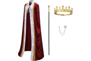 SightYoung King Costume for Men and Women,Queen Costume,Adult King Cape Robe Metal Crown Scepter,Lord Farquaad Costume