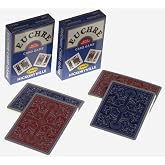 Hickoryville Euchre Card Game Set | 4 Pre-Stripped Decks (9-Ace) with Blank Counter Cards | 2 Red &amp; 2 Blue Decks | Classic Euchre Playing Cards - Improved Durability