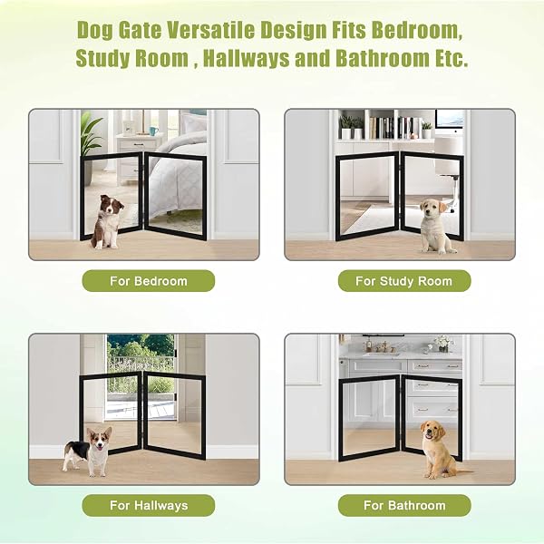 LZRS CLEAR DOG GATE FOR INDOOR USE – TRANSPARENT PET FENCE WITH SOLID HARDWOOD AND PLASTIC BOARD, STYLISH & DURABLE FREESTANDING PET GATE FOR DOORWAYS, STAIRS AND HALLWAYS-2 PANEL BLACK