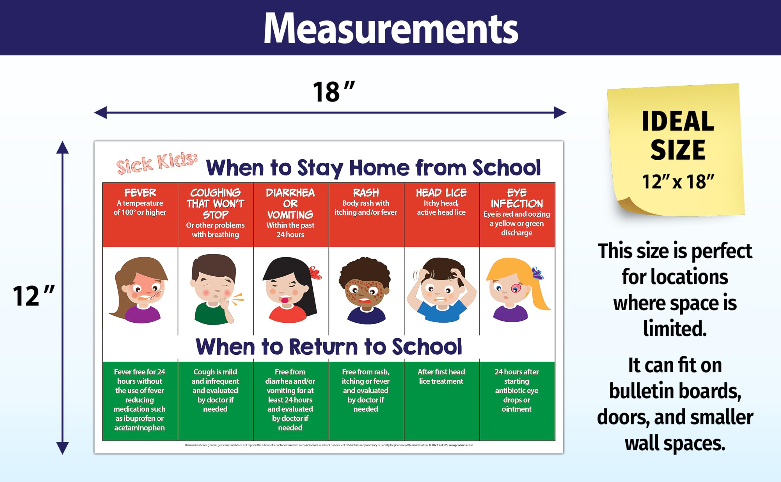Safety Magnets When Sick Kids Should Stay Home from School Poster - Daycare Must Haves - Child Care Supplies - Pediatric Nurse Office Sick Policy Sign - Laminated 12