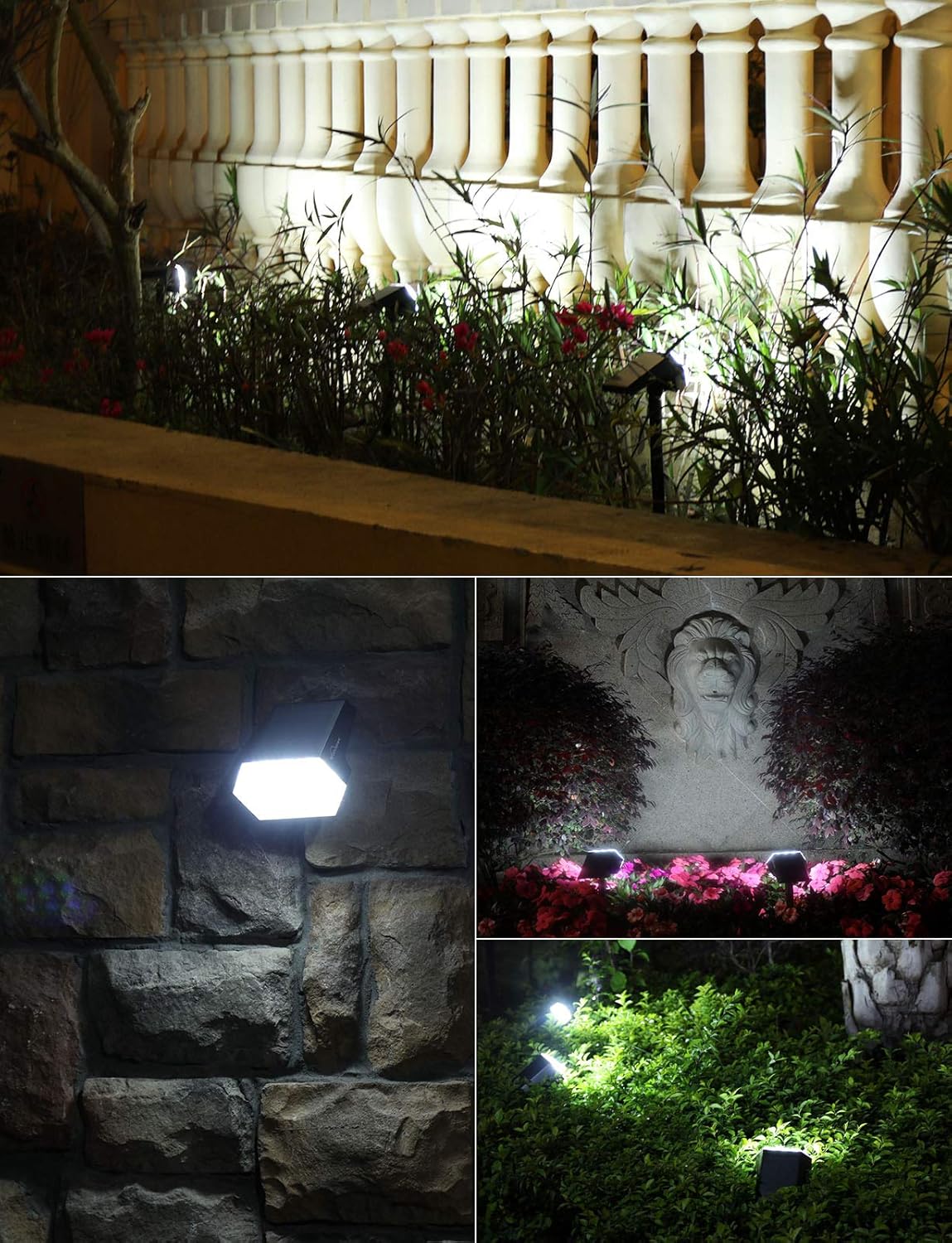 Solar Landscape Spotlights, Whousewe 108 LEDs Solar Spot Lights Outdoor with 4 Bright Modes, Wall & Ground Mounted, IP65 Waterproof, Cold White, 2 Pack - - 