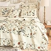 DaDalogy Enchanted Meadow Quilt Set - Victoria Garden Delicate Floral Symphony in Beige, Rose, and Soft Green, Luxuriously Soft Quilted Bedspread Set (California King Size)