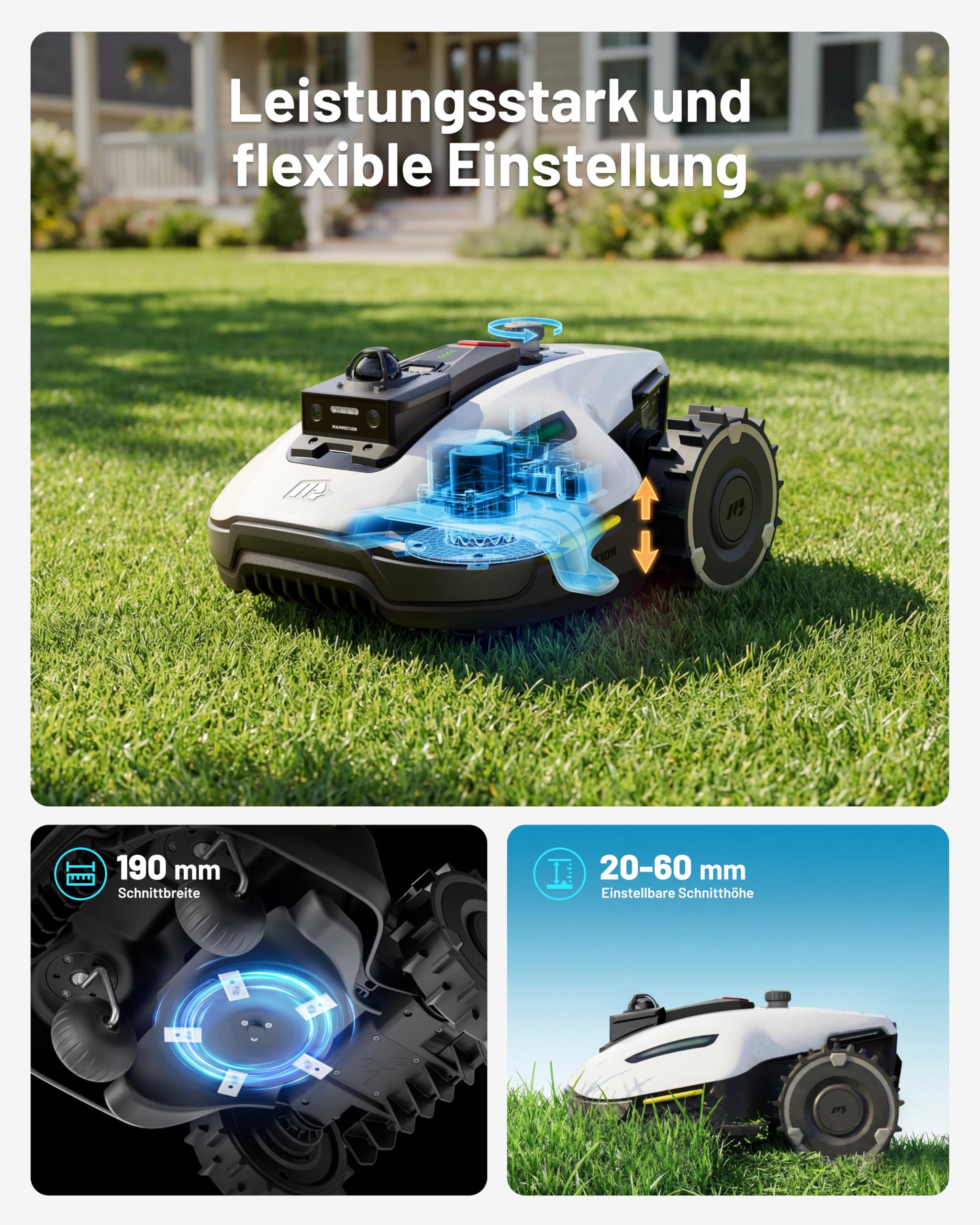 MAMMOTION YUKA mini 2 800 LiDAR Mähroboter ohne Begrenzungskabel für 800m², ohne RTK, 360°3D LiDAR+ KI-Vision,Große RWD für 45% Steigungen, Auto-Mapping,DropMow, 300+ Hinderniserkennung 9