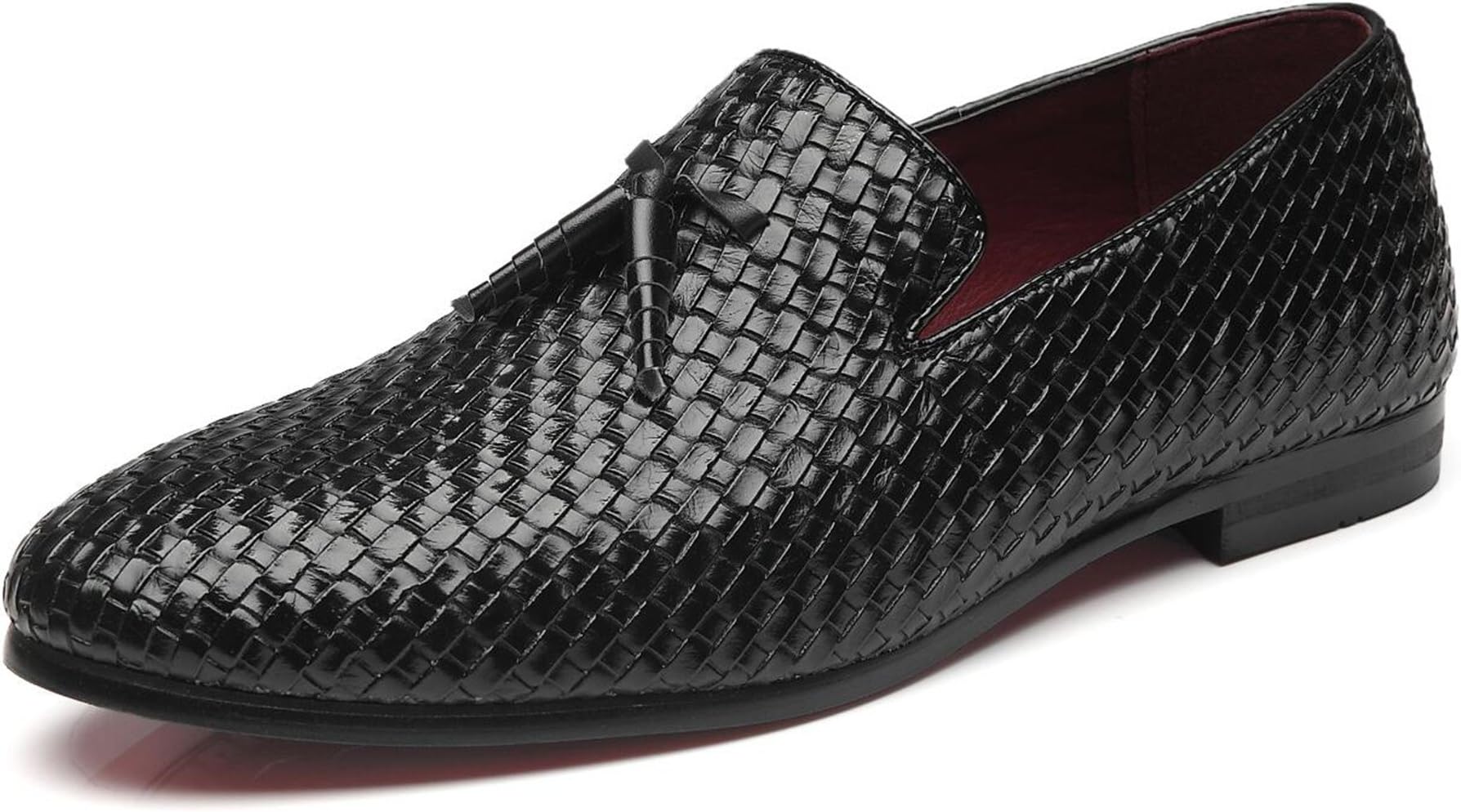 Men's Woven Lux Loafers Modern Casual Tassel Round Toe Slip-on Leather Moccasin Driving Shoes