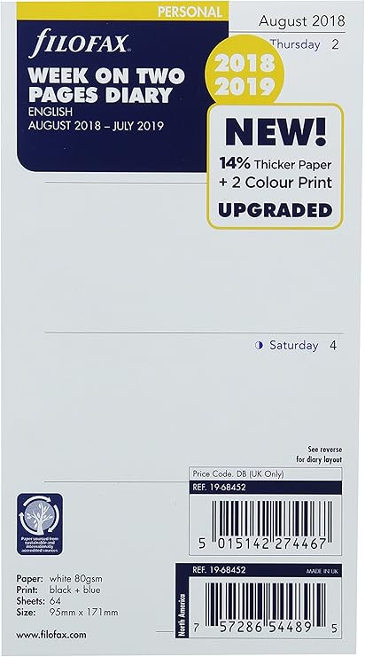 Filofax 19 Personali Settimana Su Due Pagine Inglese Agosto Luglio 19 18 Mid Year Diary Amazon It Cancelleria E Prodotti Per Ufficio