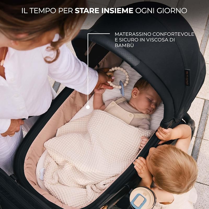 Kinderkraft NEA 2, Passeggino dalla nascita fino a 22 kg, Chiusura con una mano, Posizione sdraiata, Ampia capottina, 4 ruote ammortizzate, filtro UPF 50+, cestello fino a 5 kg, Beige