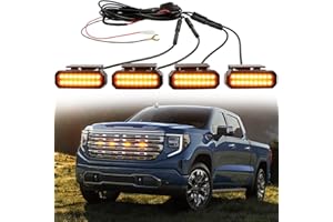 DREAMOTOR 4PCS LED Grille Lights, Universal Clip-On Car Front Amber Grill Lights, with Wiring Harness & Fuse, Compatible with
