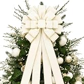 Ceenna Christmas Tree Topper Bow 52 x 12 Inch Creamy White Large Velvet Bow | Jumbo Bows Gift Boxed, Extra Large Velvet Xmas Tree Topper Bow Gold Wired Decor for Wreath Christmas Indoor Outdoor Ornament