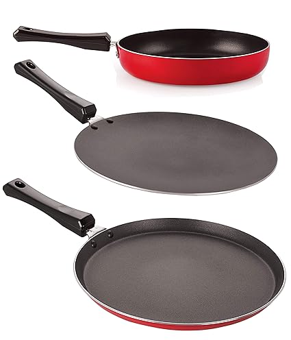 Nirlon Non-Stick Aluminium Stain Resistance Non-Induction 3 Piece Kitchen Cooking Essential Combo Item Set Offer with Premium Quality