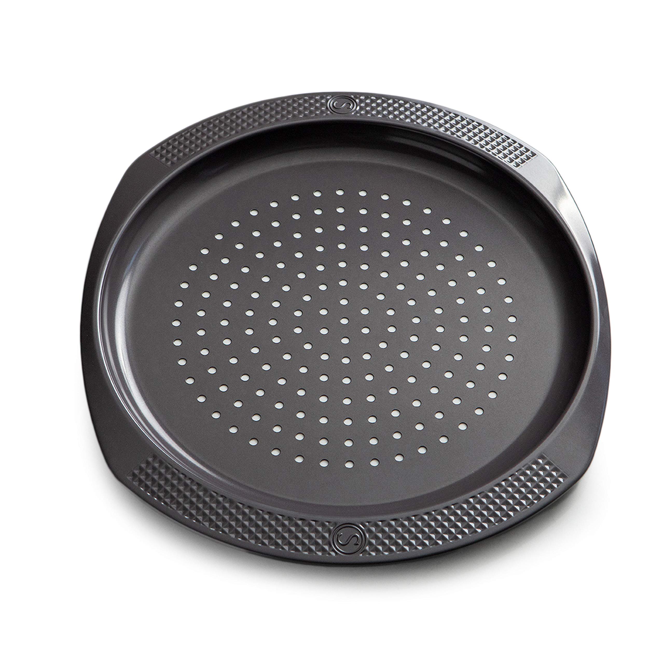SAVEUR SELECTS Pizza Trays for Oven Non Stick Warp-Resistant Carbon Steel Baking Tray Round Pans with Holes for Home Kitchen Oven - Artisan Series