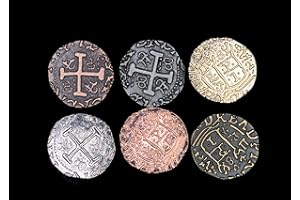 120pc Metal Pirate Treasure Coins Set, 3 cm Spanish Doubloon Replicas - 20 Each of Gold, Silver, Copper, Antique Bronze, Anti