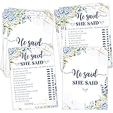 Blue Floral Bridal Shower Games, He Said She Said Game Cards for 25 Guests, Blue Hydrangea Wedding Shower Games, Bridal Shower Party Favors, Engagement Party Decor Supplies -03