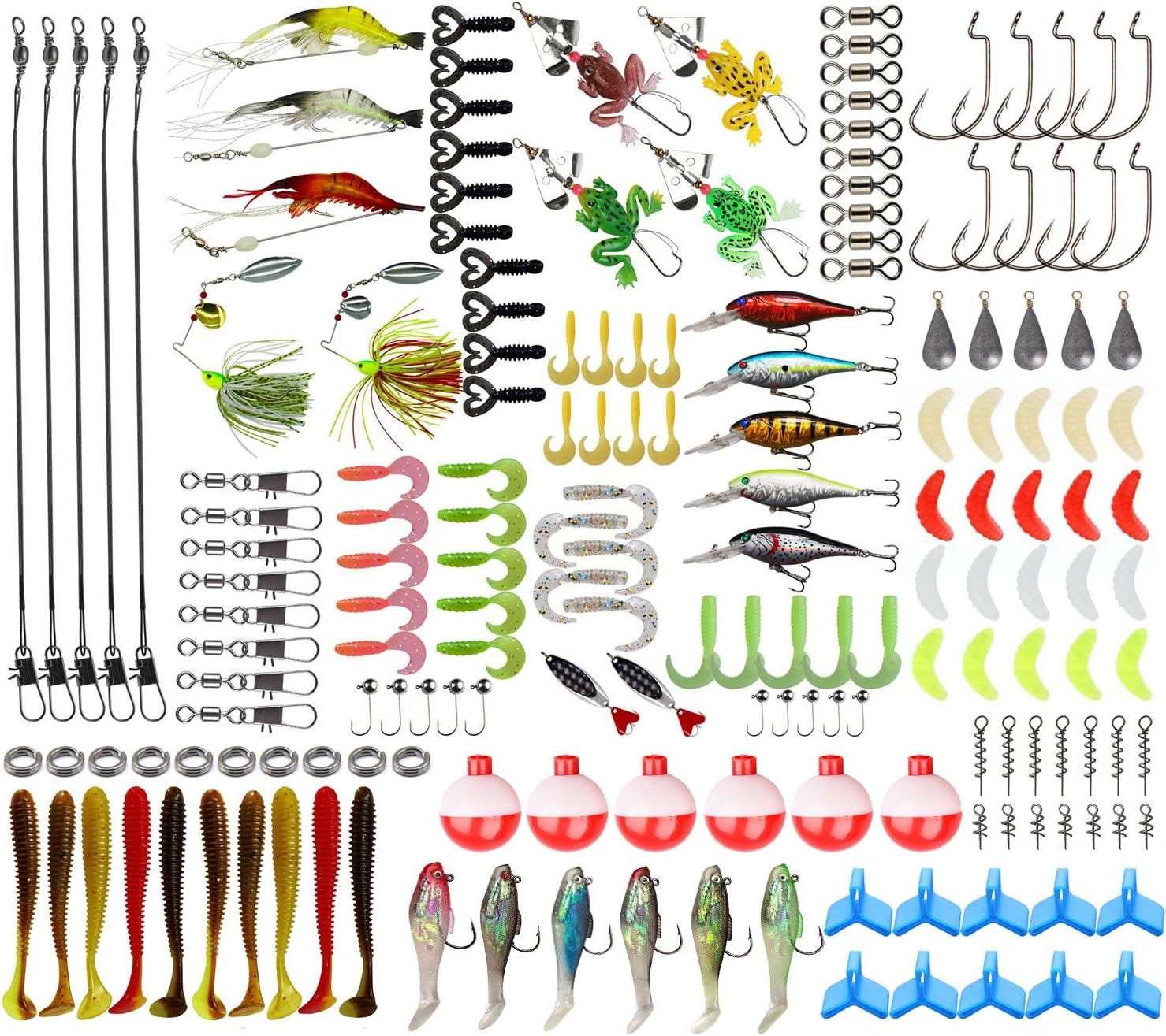 JSHANMEI Fishing Lure Kit Baits Tackle Including Crankbaits, Spinnerbaits, Plastic Worms, Jig Hooks, Topwater Lures, Spoons, Fishing Swivel Snap, Fishing Sinker Weights, Tackle Box Fishing Gear Set