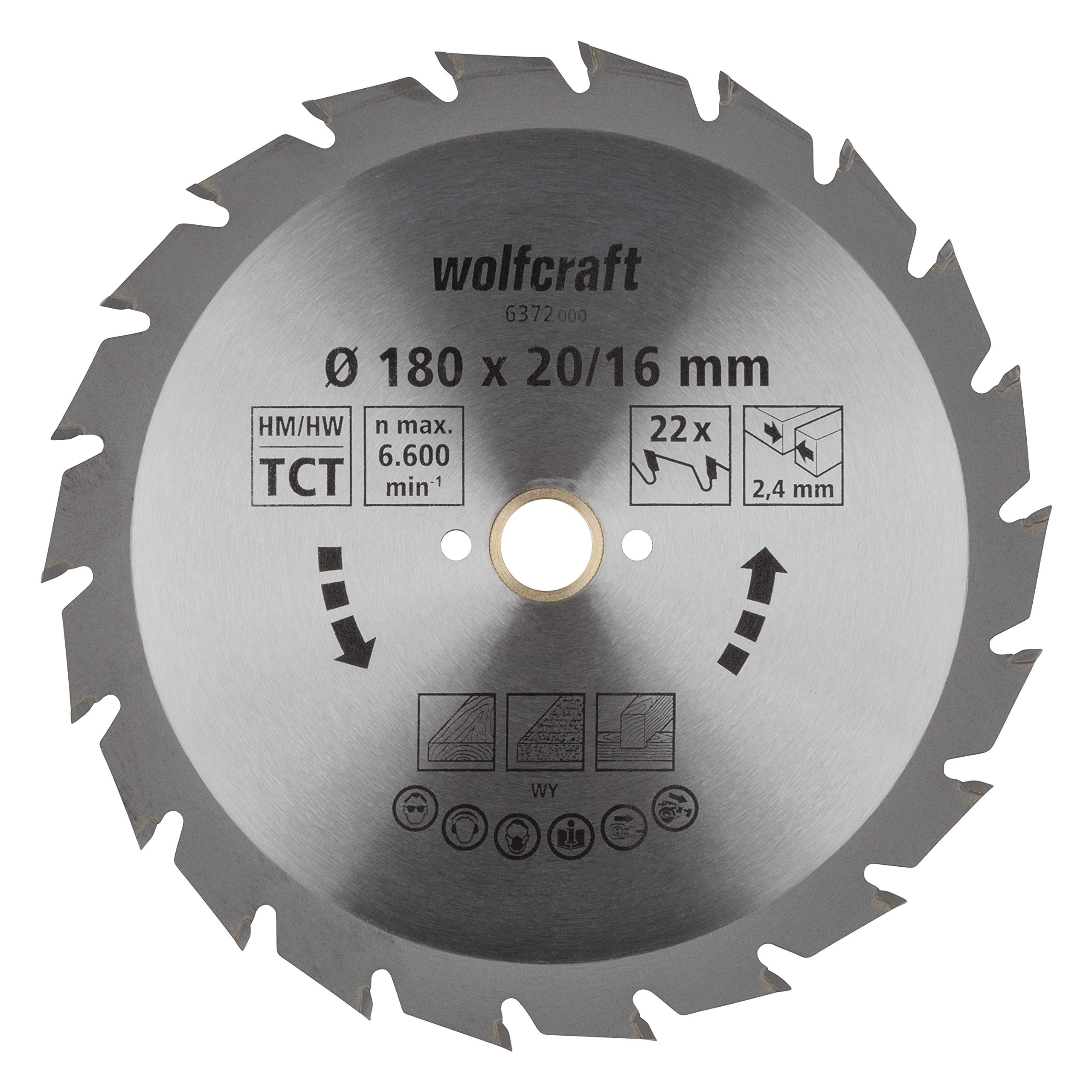 wolfcraft TC Circular Hand Saw Blade, Green Series I 6372000 I Fast, Medium-coarse cuts