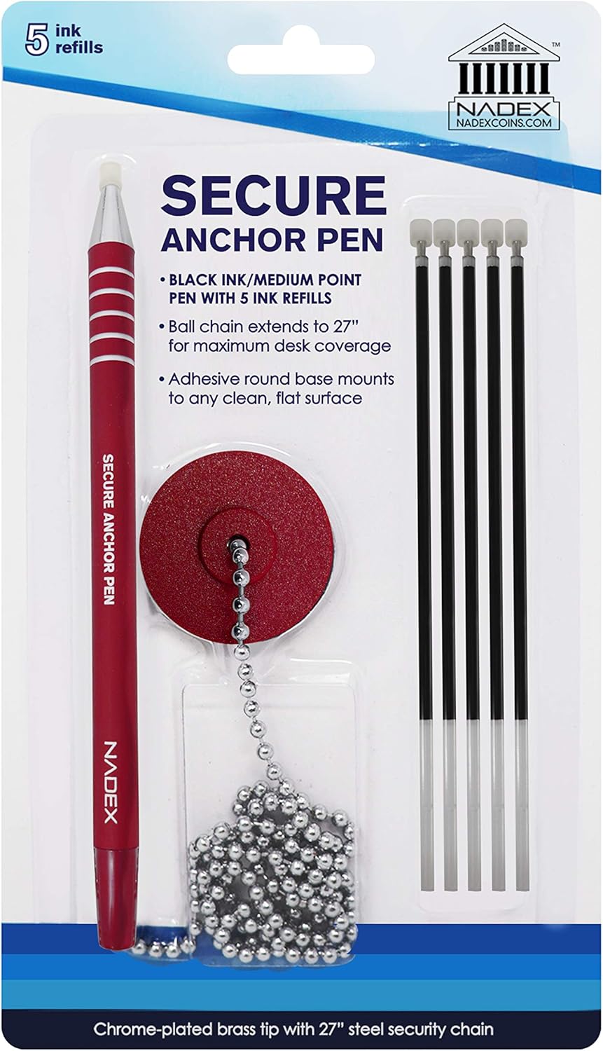 Nadex Ball and Chain Security Pen Set 1 Pen, 1 Adhesive Mount, and 5