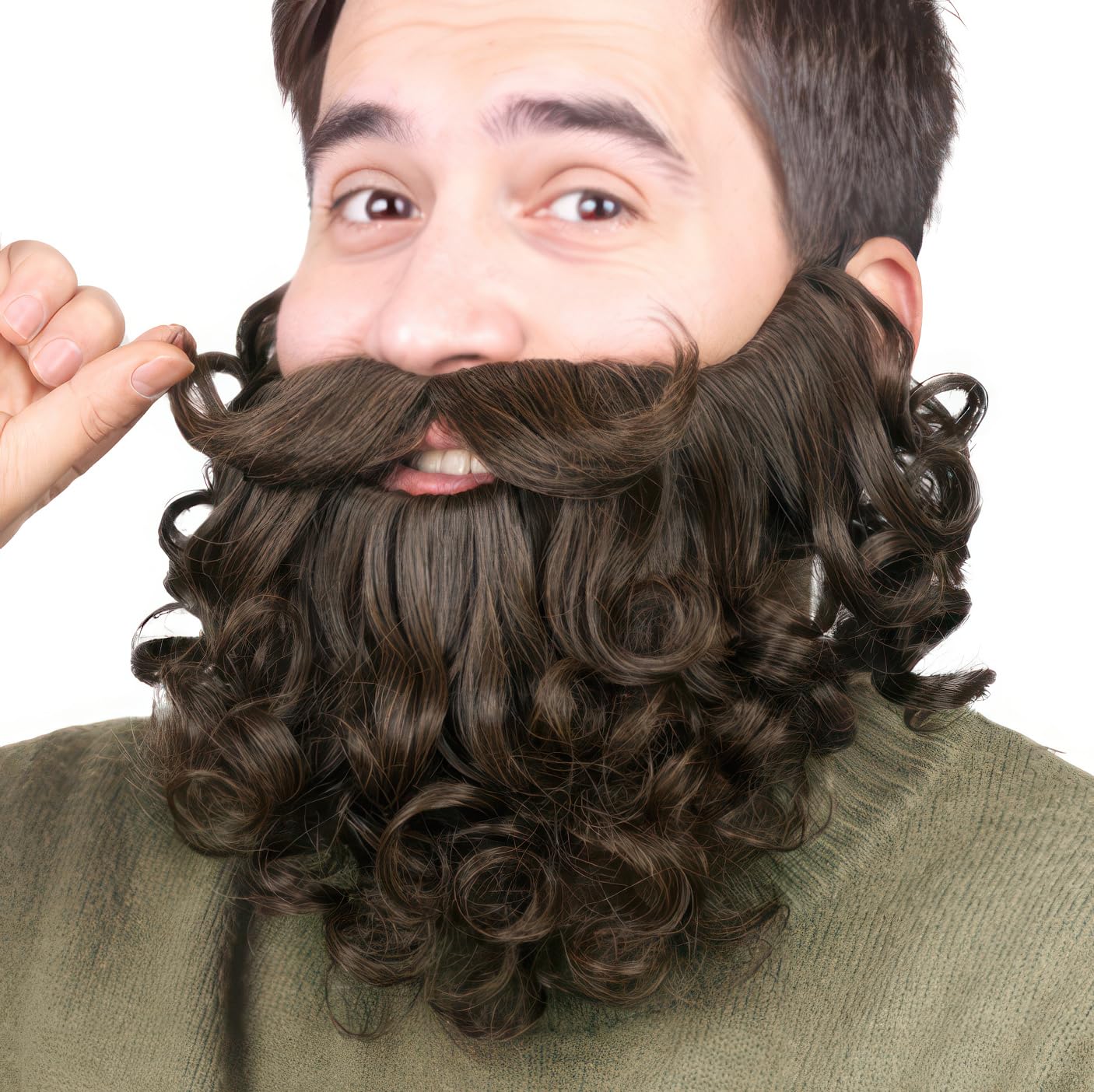 Photo 1 of Honcloud Men's 8 Inches Curly Brown Realistic & Fluffy Fake Beard For Wizard Costume Party and Halloween(Brown)