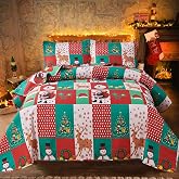 Christmas Bedding Set King Size Christmas Quilt Bedspread Holiday Xmas Bedding Plaid Patchwork Rustic Lodge Cabin Snowman San