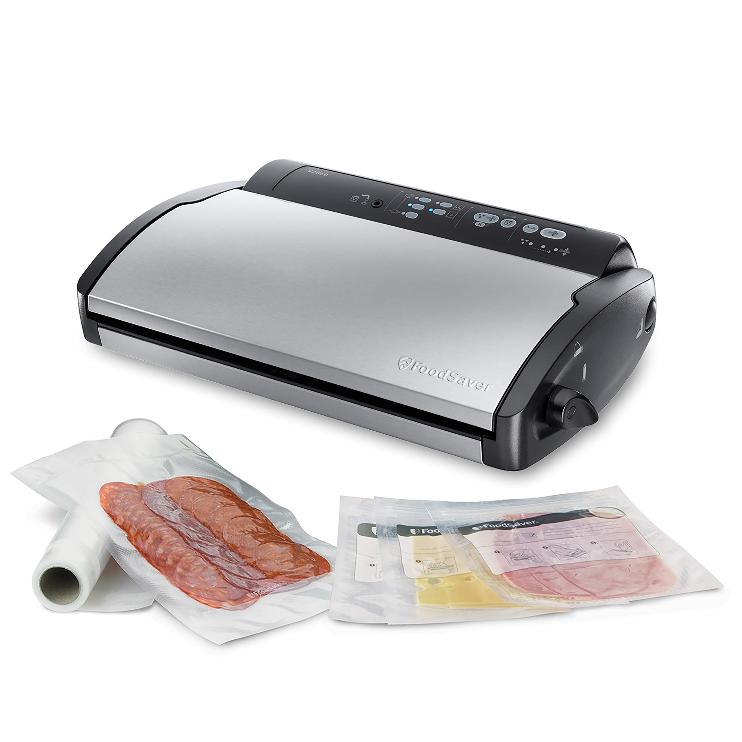 FoodSaver Food Vacuum Sealer Machine with Integrated Roll Storage, Bag Cutter and Moist/Dry & Marinate Food Mode | Includes Assorted Vacuum Sealer Bags [V2860I]