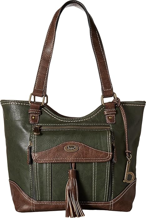 Leather tote olive and cocoa Clearance