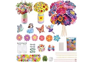 Mostop Arts and Crafts Set for Girls: Poke Art Flower Bouquet with Butterfly and 2 Vases, Make Your Own Flower Bouquet with B